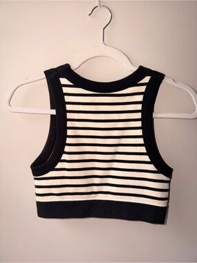 aerie Black & White Striped Crop Tank